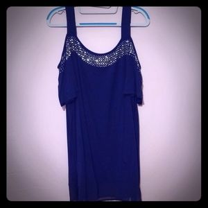 Womens Dress Shirt Cold Shoulder Navy Blue